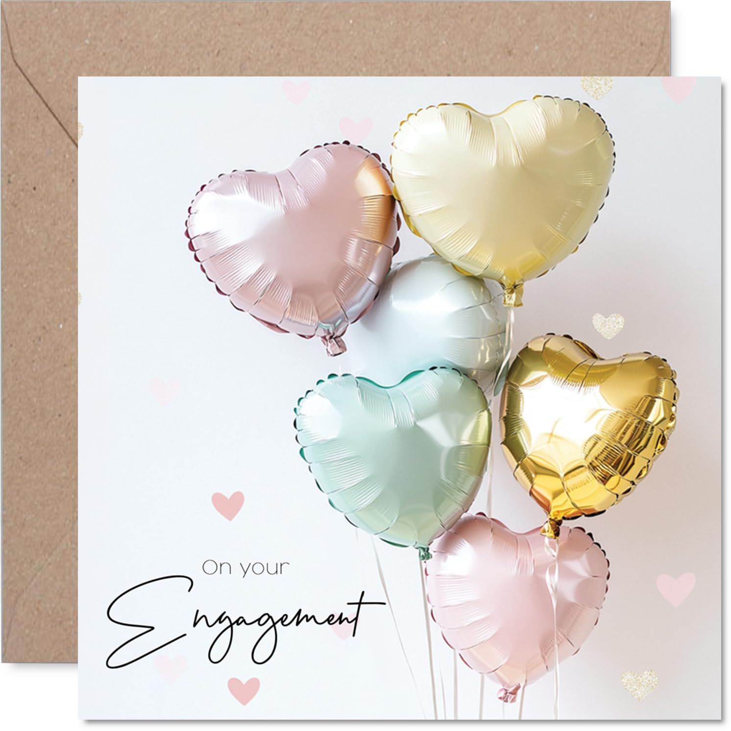 Engagement Card for Couples - Love Heart Balloons - Congratulations Gifts, Congrats Well Done Card for Friends Family Colleague Neighbour, 145mm Happy Fiance Fiancee Greeting Cards