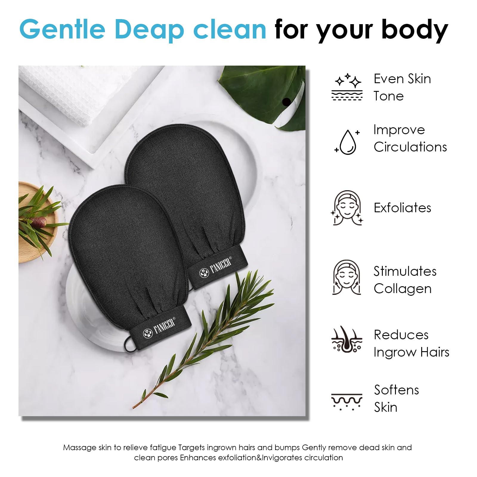 2x Gant Exfoliant pour le Corps, Gant Exfoliant Corps, Gants Gommage Corps Et Visage, Enlever La Saleté Et Les Peaux Mortes pour Nettoie et Purifie La Peau, Doux Gants Exfoliants, Noir