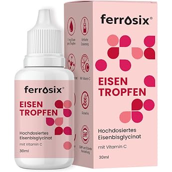 Iron Drops - High Dose Iron Bisglycinate - No Preservatives - Liquid Iron Well Tolerated - Vegan - 30 ml - Ferrosix