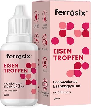 Iron Drops - High Dose Iron Bisglycinate - No Preservatives - Liquid Iron Well Tolerated - Vegan - 30 Ml - Ferrosix