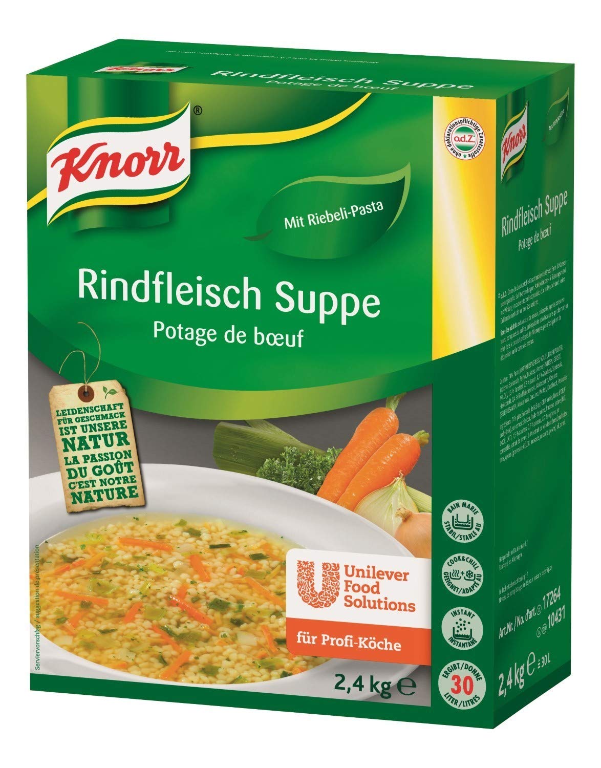 Knorr Rindfleisch Suppe mit Ribeli Pasta (vollmundiger Geschmack, frisches Gemüse) 1er Pack (1 x 2,4 kg)