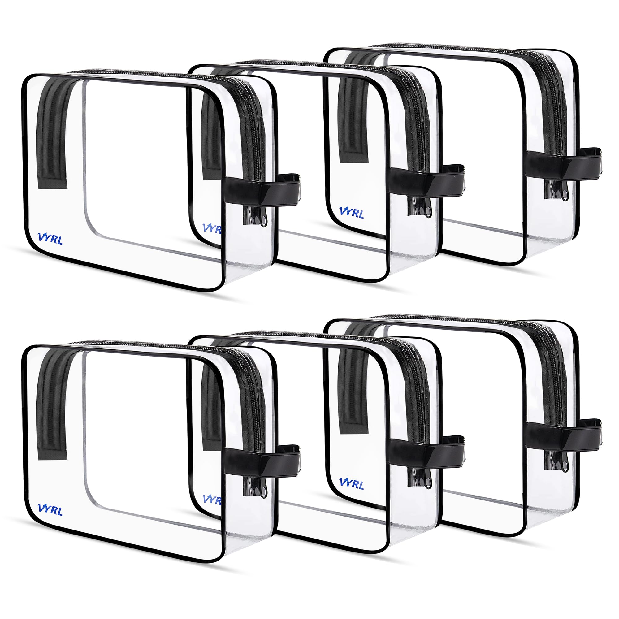 VYRL 6 Pack Clear Makeup Bag - Quart Size 3-1-1 TSA Approved Toiletry Bag with Zipper - Water-Resistant Durable PVC Clear Toiletry Bag for Carry-on