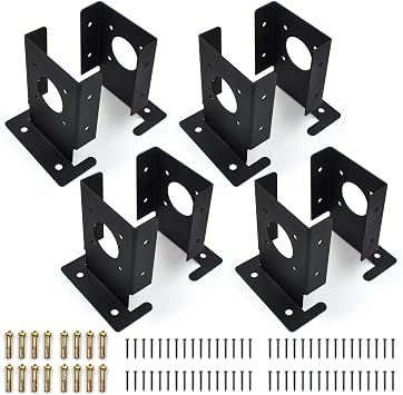Pack of 8 4x4 Post Bracket Heavy Duty Adjustable Wood Fence Anchor Base Bracket Deck Handrail Mailbox Pergola Bracket Black | 12