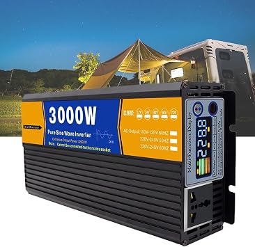 Car Inverter 3000W Pure Sine Wave Inverter Charger 12V 24V 48V 60V 72V to 110V/120V AC Power Inverters with LCD Display for Camping, Outdoor