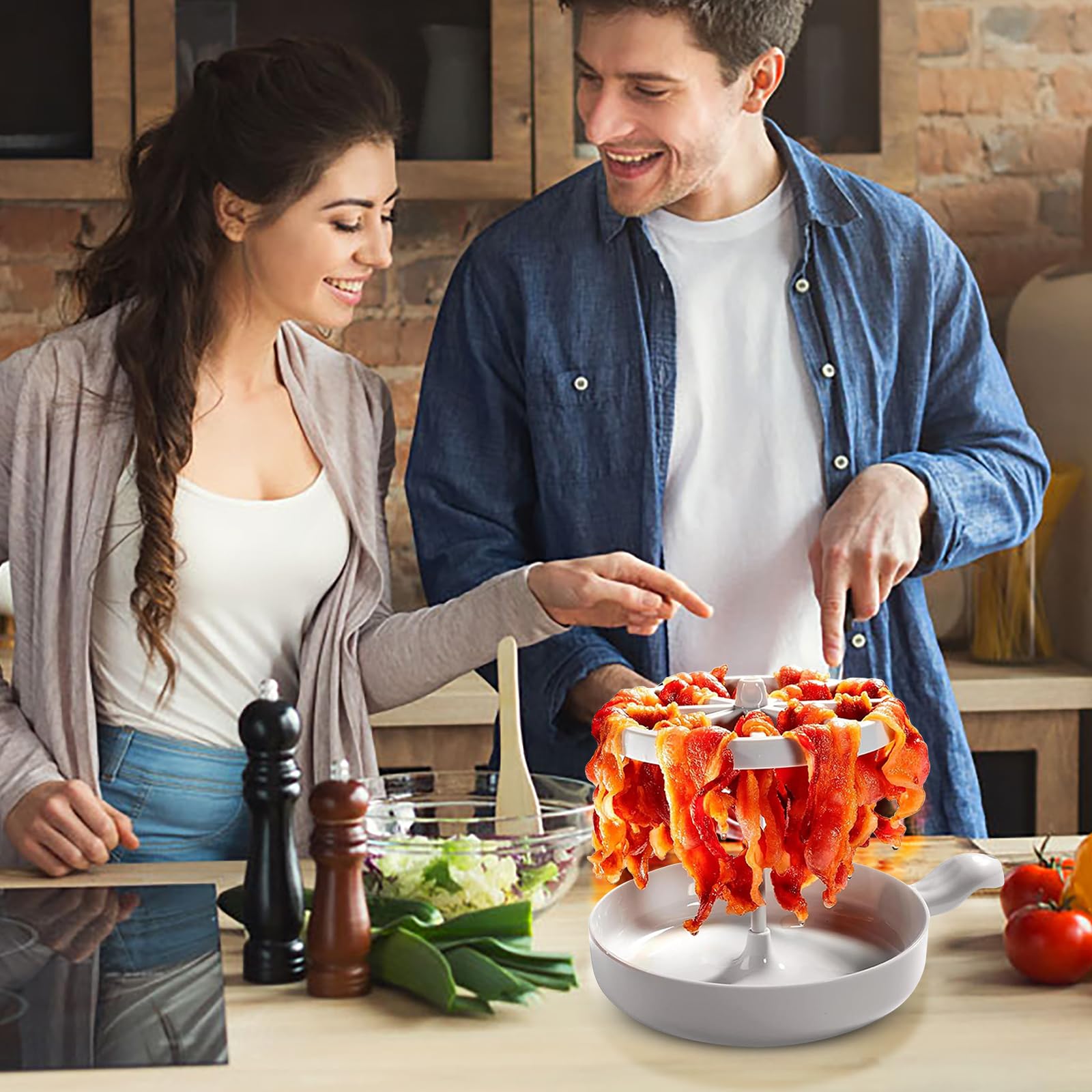 Kouamor Mikrowellen-Speckkocher, Bacongrill, Bacon Grill, vertikale Aufhängerschale, macht knusprigen Speck, Faltbares Design, Multifunktional, Fettreduktion, BPA-frei