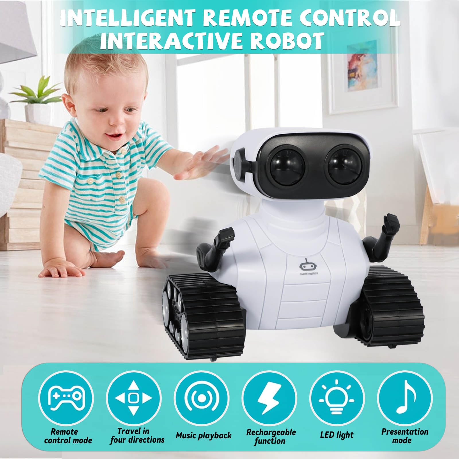 PQETBV Robot Toy Children, Transformers Interactive Gaming Figure with LED Eyes and Music, Remote Control Robot for Kids 3-12 Years - Image 4