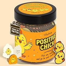 STOFINITY Positive Chicken Affirmation Jar, 60 Encouragement Cards | 60 affirmation cards, wooden stand, desk and office decor, gift for women, coworkers, chicken lovers