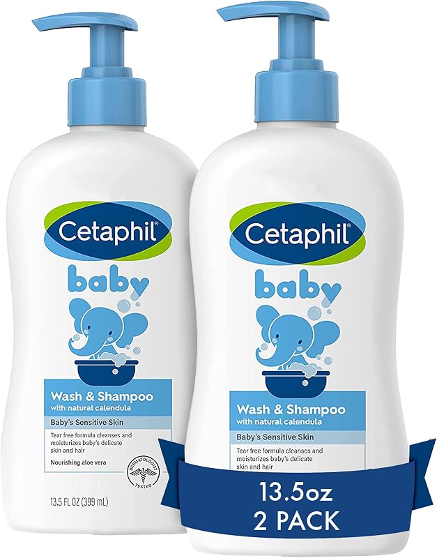 Cetaphil 2-in-1 Baby Shampoo & Body Wash, Tear Free, 13.5oz, 2ct | 2-In-1 Baby Wash And Shampoo, Organic Calendula, Tear Free, Paraben Free, Newborn Sensitive Skin, No Colorants Or Mineral Oil