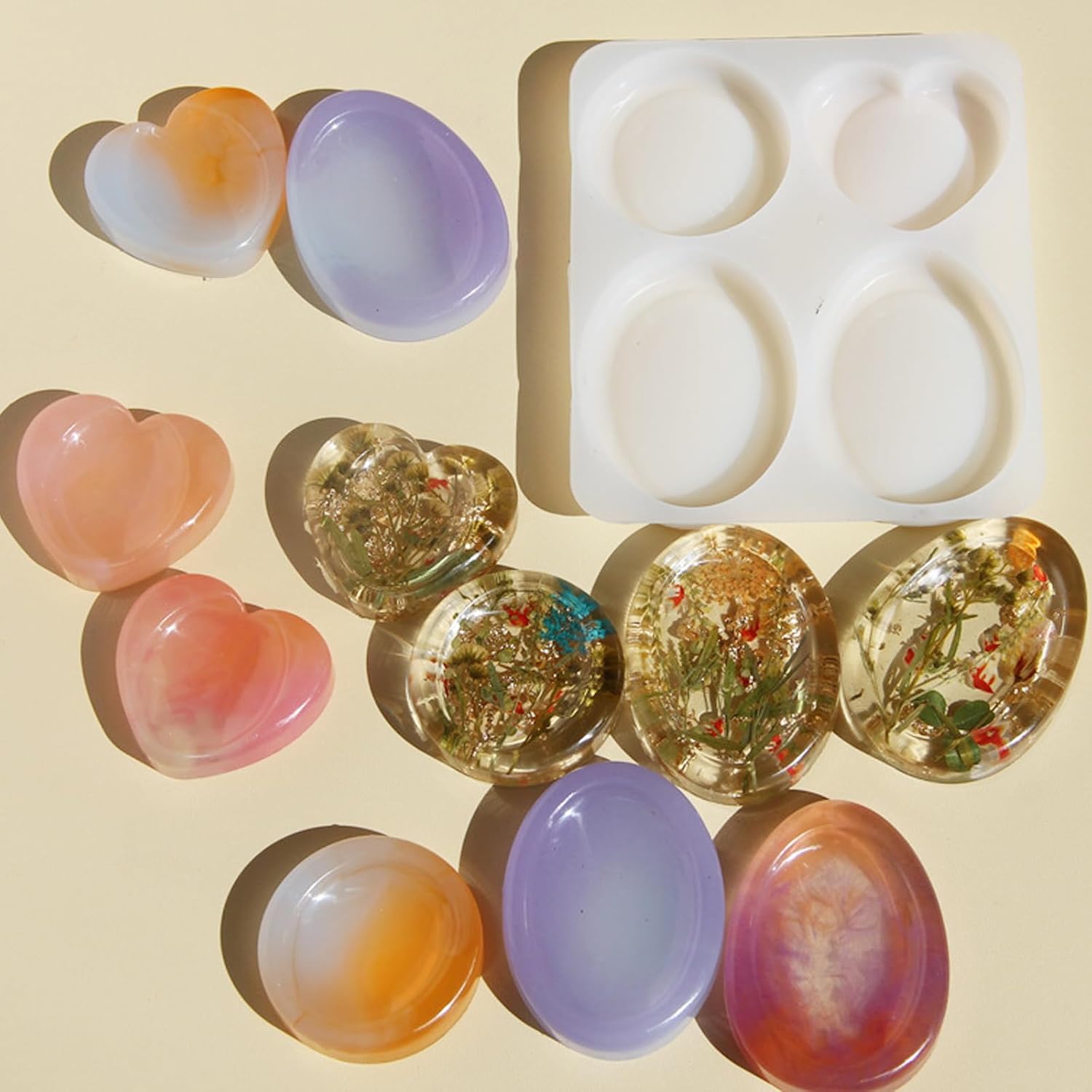 DIY Thumb Worry Stone Resin Silicone Mold for Stress Relax Pocket Stones Epoxy Casting Mold for Men Women Anxiety Stress Relief Meditation Healing Reiki(4 Designs)