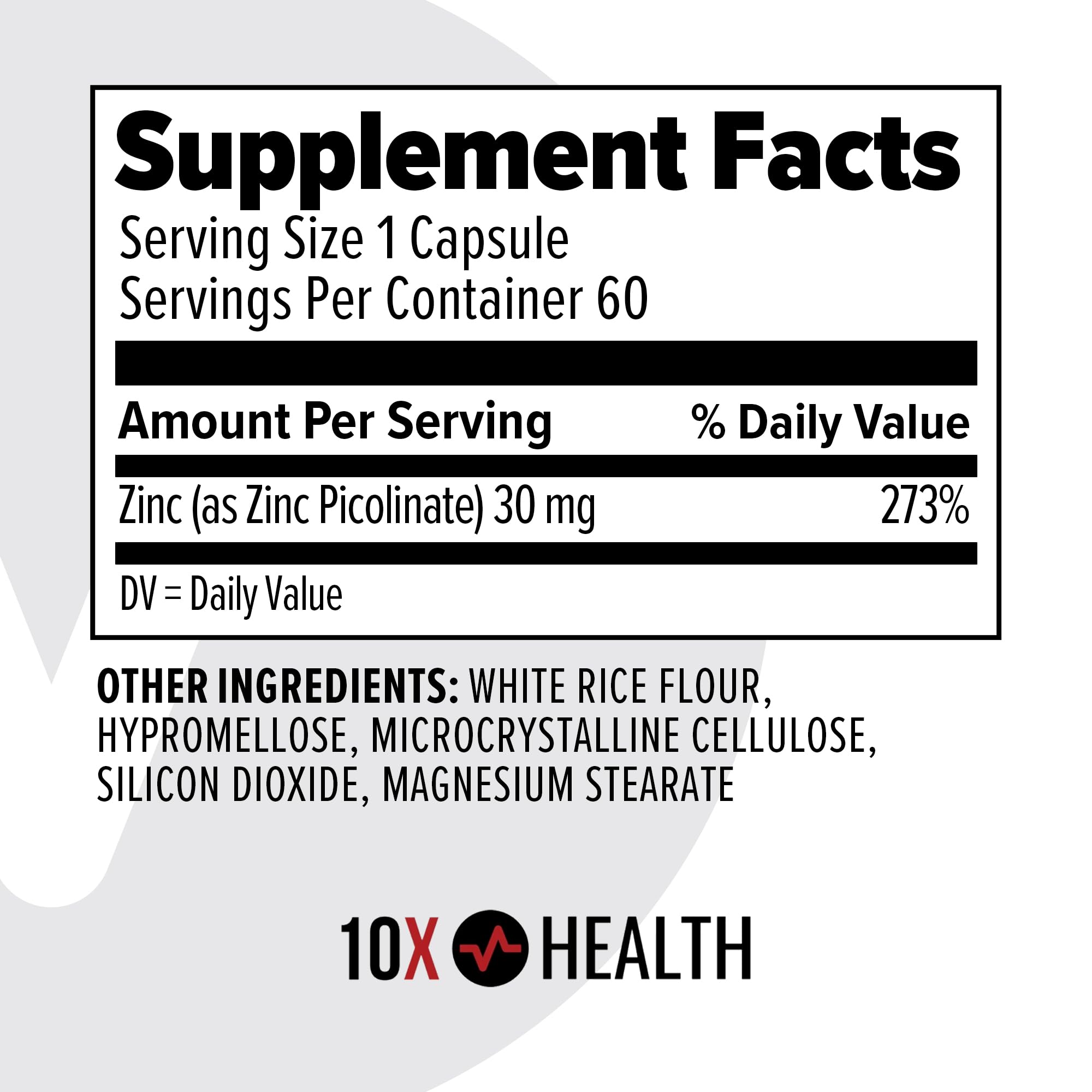 10X Health Zinc Picolinate 30 mg Supplement - 60 Capsules — Amazon image 6