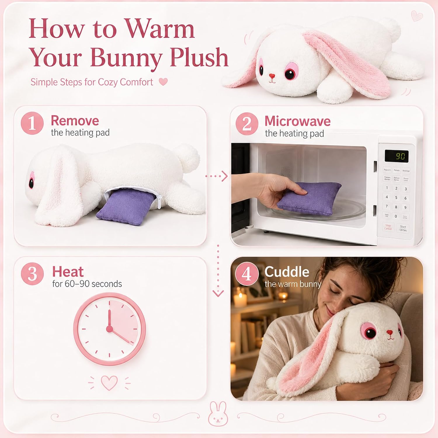 3.5 Lbs Weighted Bunny Stuffed Animal, 19.1" Microwaveable Plush with Removable Heating Pad, Unscented Heatable & Coolable Soft Rabbit Plush Toy for Kids & Adults, Cozy Gift (White, Large) thumbnail