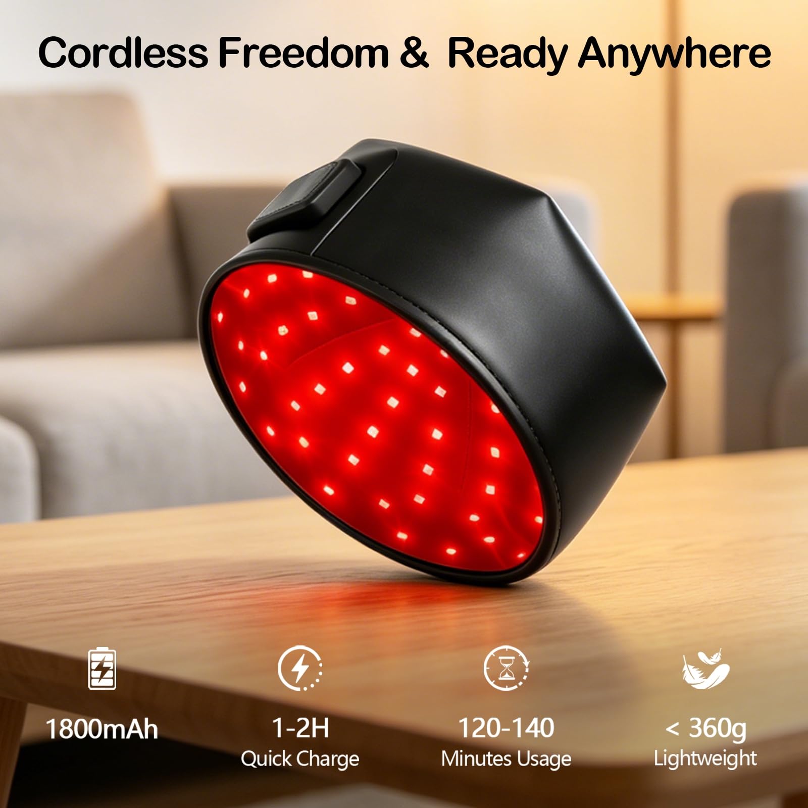 Gorra de Terapia de Luz Roja de Cuero Mejorada, 120 LED 660 nm y 850 nm, Batería 1800 mAh USB-C, Gorra LED para el Cuidado del Cuero Cabelludo y Cabello Fino