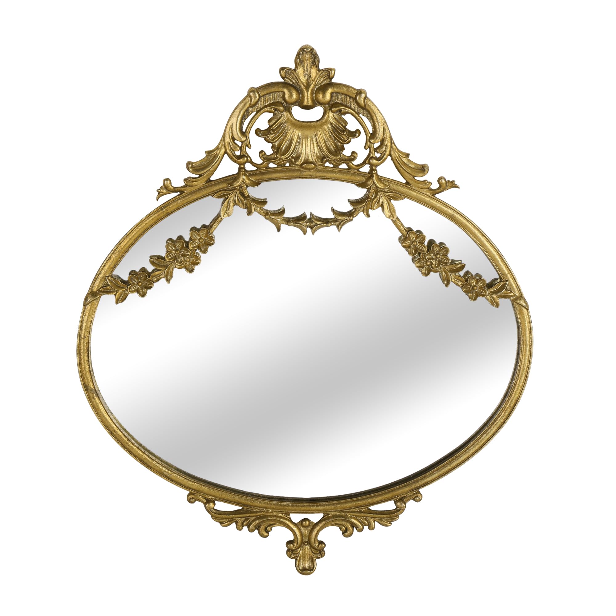 NIKKY HOME 10" x 12" Rustic Decorative Metal Oval Wall Mounted Small Victorian Mirror for Home Decor Decoration, Gold