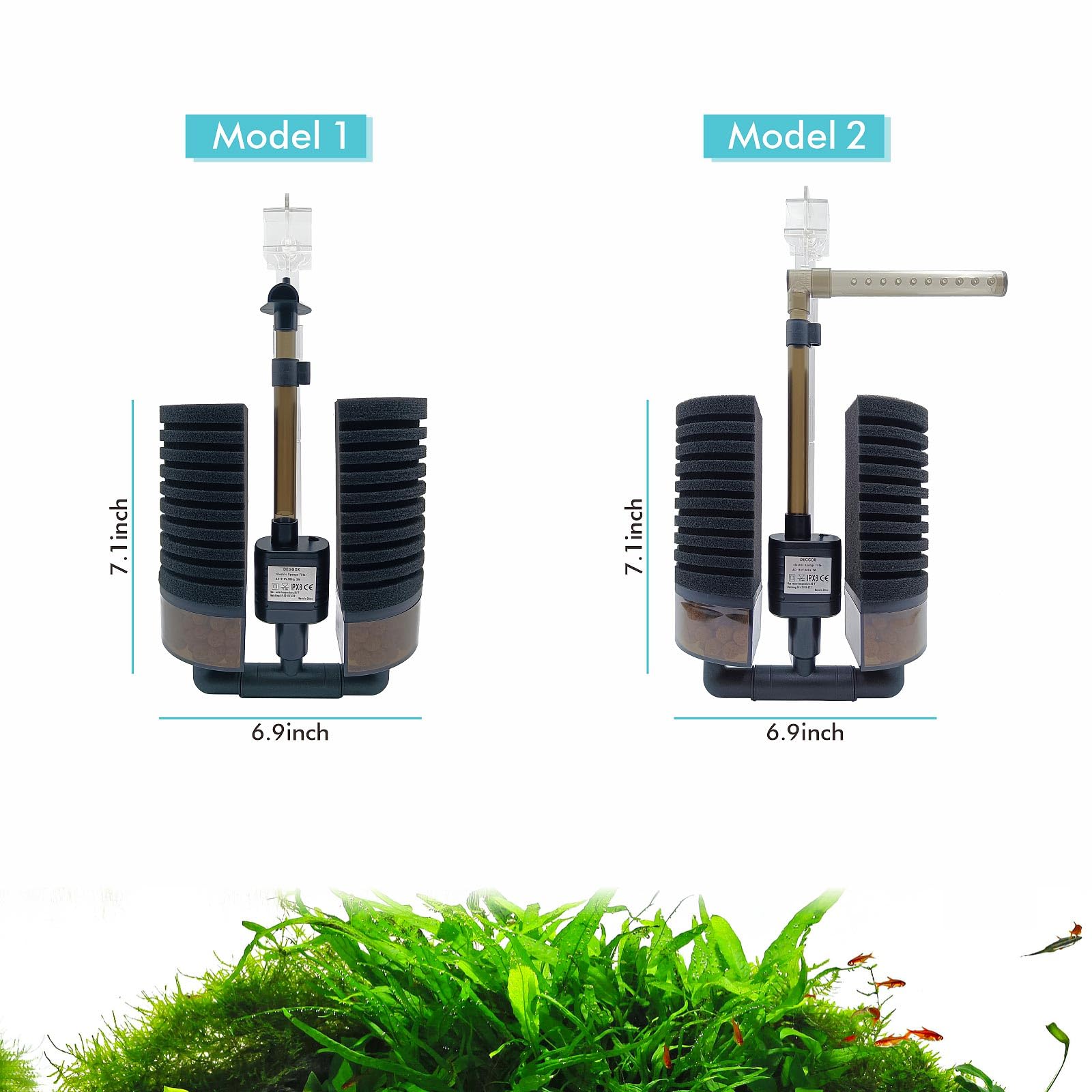DEGGOX 10-20 Gal Aquarium Sponge Filter with Pump,USB Power Sponge Filter for Shrimp Betta Axolotl Betta Nano Fish Tank,Upgrade Clip Installation