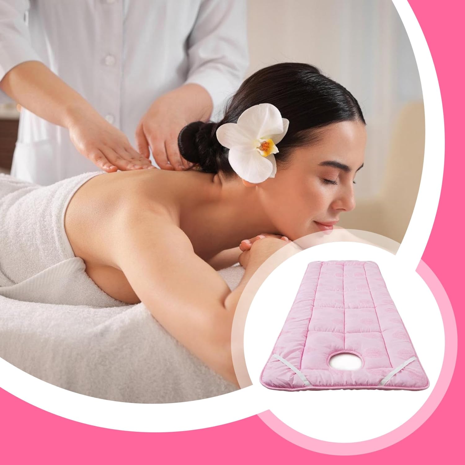 Massage Table Pad 23.6x74.8in Thick Comfort Non-Slip Beauty Bed Cover with Face Hole & Elastic Washable Massage Table Topper for Salons Shops Hotels, Xmas Decorations