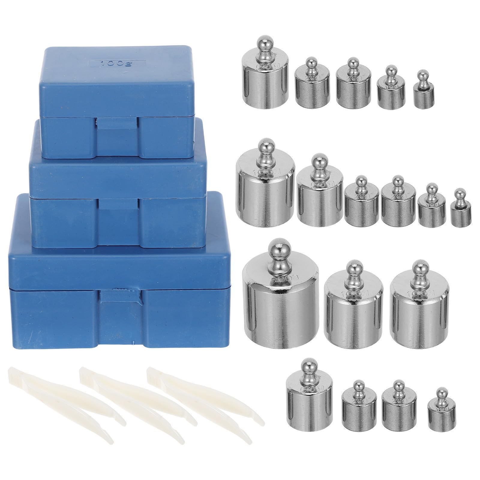 Juego de Pesas de Calibración Caja Separada 3 Cajas de Acero y Plástico para Básculas Electrónicas y Balanzas de Laboratorio para Escuelas y Enseñanza