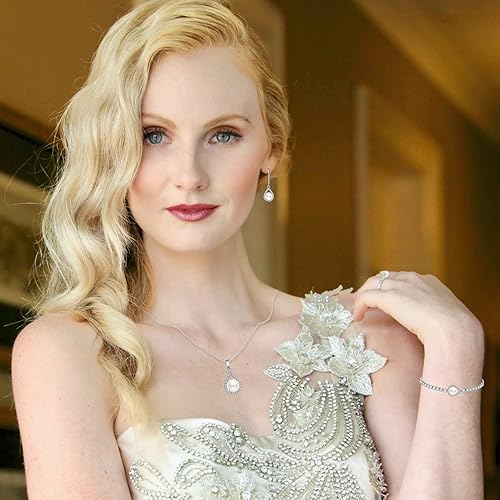 Vista 5 de DHQH Juego de 4 joyas de boda para dama de honor, circonita cúbica, lágrima, collar, aretes, pulsera, anillos, juego de joyas de dama de honor