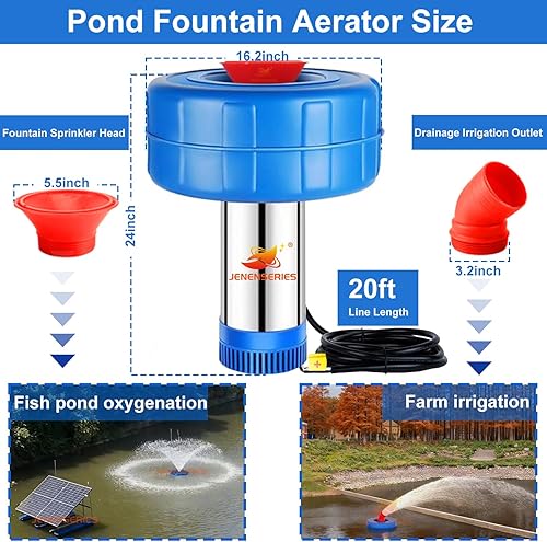 Miniatura 2 de Aireador solar de fuente de estanque 0.5HP 24V Bomba de agua flotante de acero inoxidable DC con cable de 20 pies adecuado para fuente de lago,