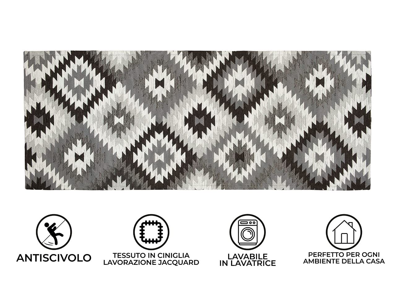 BIANCHERIAWEB By Suardi - Lot de 2 tapis d'ameublement antidérapant pour chambre salon, motif abstrait, géométrique, 65 x 110, noir