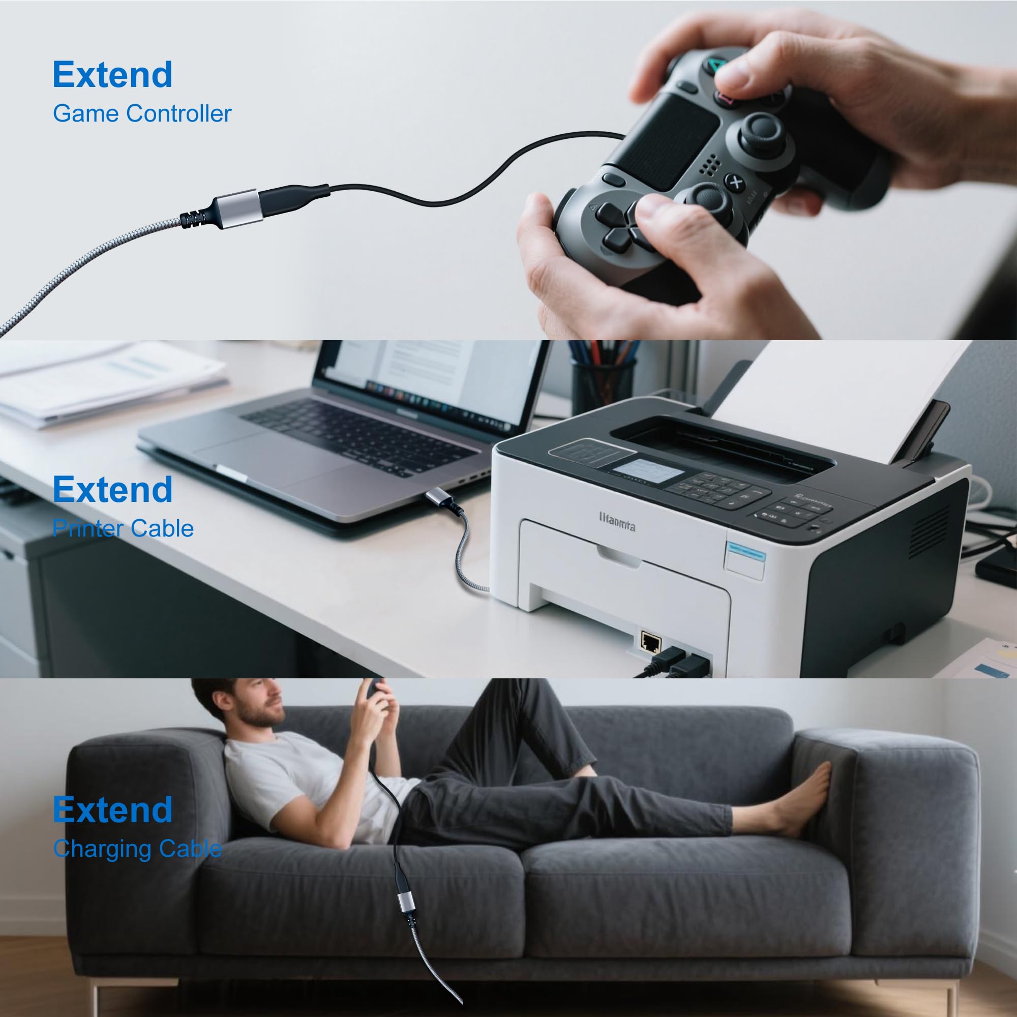Cavo prolunga USB 3.0 da 3 m, cavo prolunga USB 3.0 ad alta velocità, da tipo A maschio a A femmina, per PlayStation, Xbox, unità flash USB, disco rigido, lettore di schede, scanner, stampante