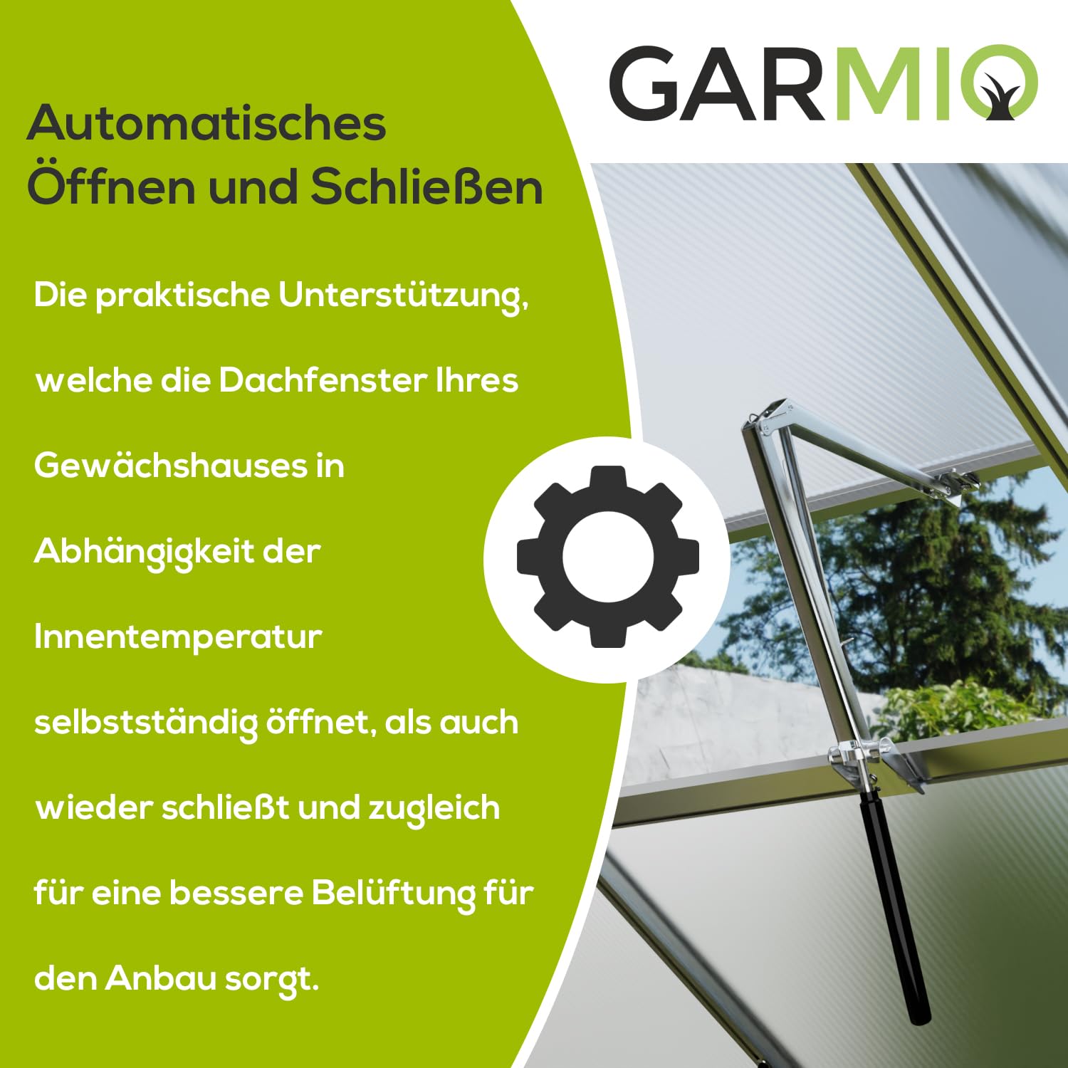 GARMIO® Automatischer Fensteröffner für Gewächshaus Zuchthaus Tomatenhaus Treibhaus Aufzucht Pflanzenhaus, Hubkraft 7 kg Hubhöhe max 45cm Fenster Temperaturbereich 15-25 °C