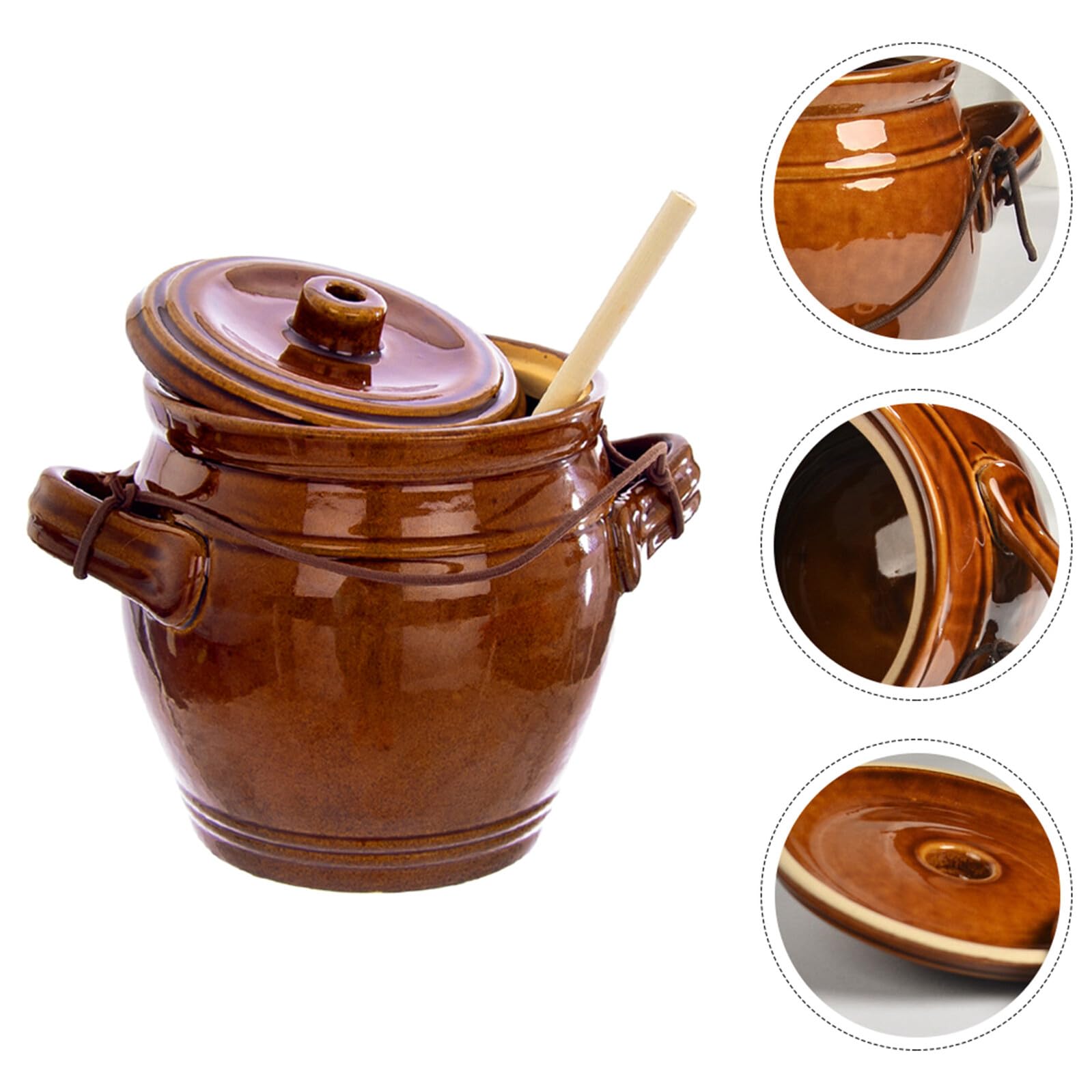 DOITOOL Barattolo Sigillato in Ceramica da 1,3l per Sottaceti Chiusura Ermetica, Vaso la Conservazione Domestica Alimentare in Ceramica e Legno, Contenitore Auto-sigillante per Cucina