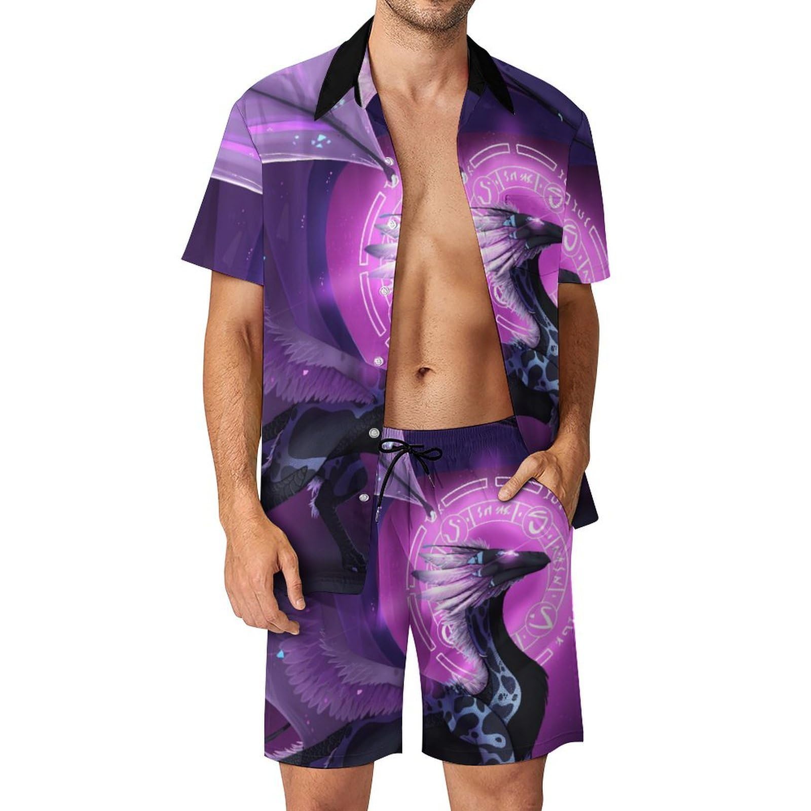 Chemise hawaïenne ensemble 2 pièces violet dragon taille S fluide - 8