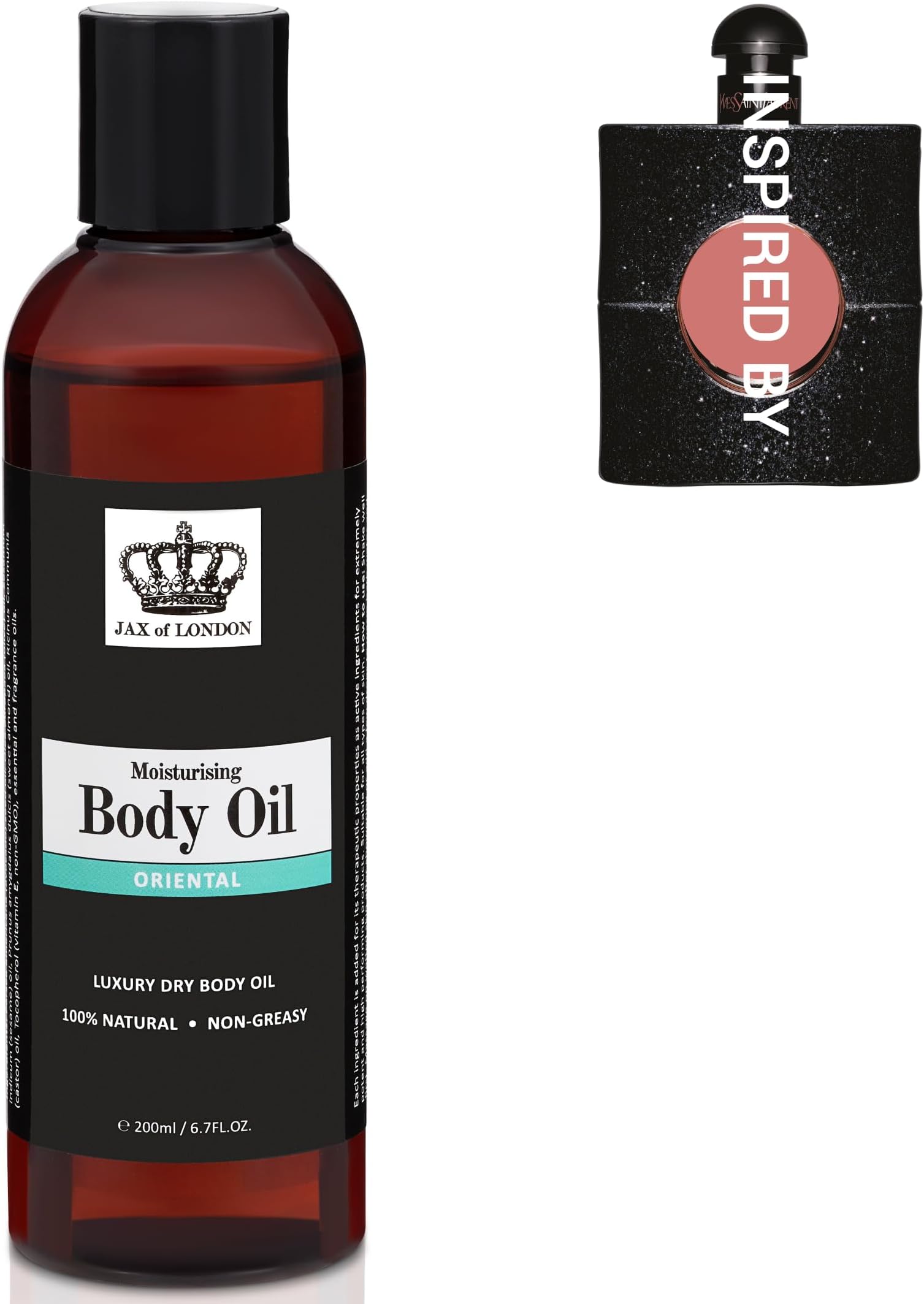 Perfume Inspired Body Oil 200ml – 100% Natural Ingredients – Vegan – Moisturising Oil for Skin Hair & Massage – Helps Improve Appearance of Stretch Marks – Inspired by Black Opium