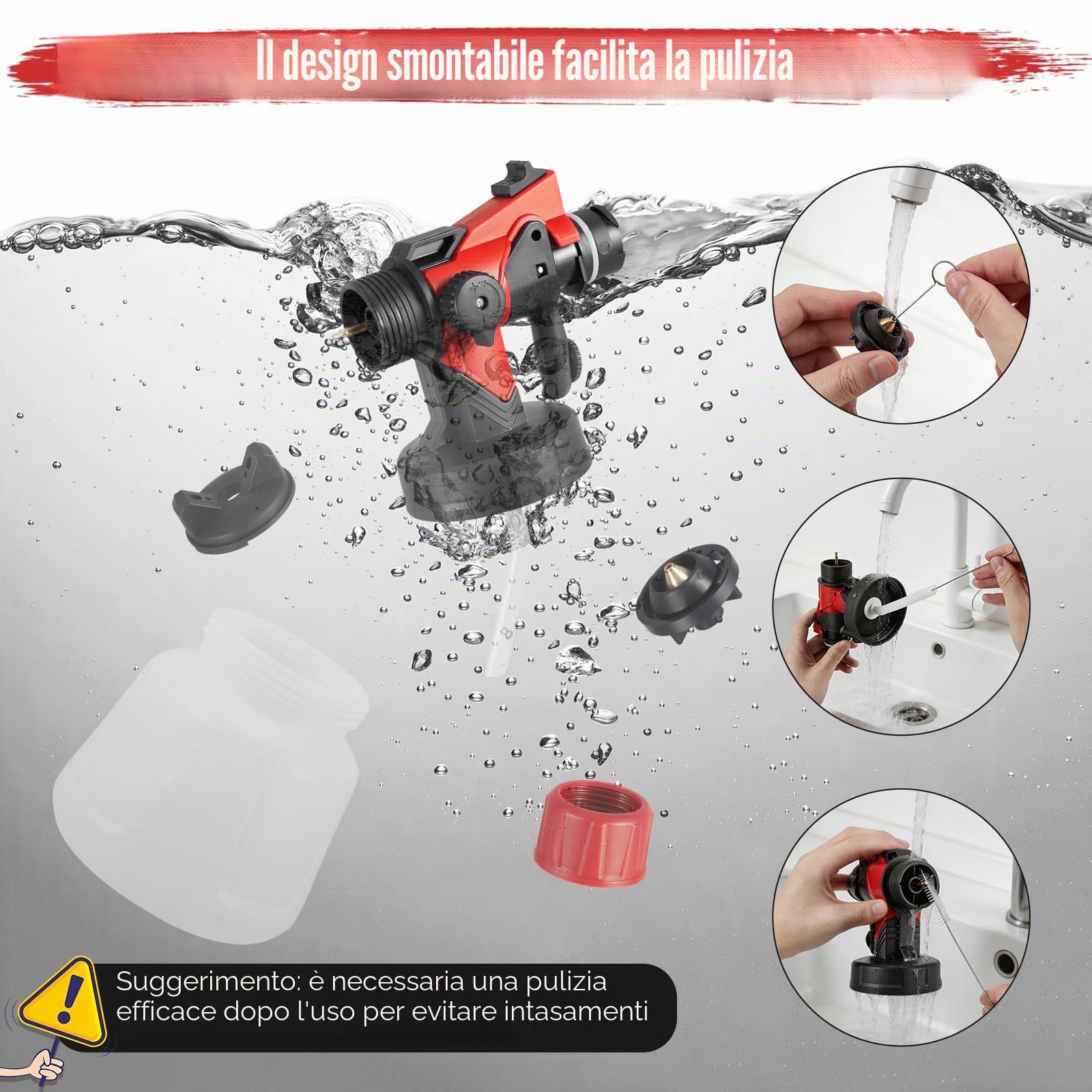 Pistola a Spruzzo per Verniciare, 500W Pistola Vernice a Spruzzo Elettrica con 4 Ugelli e 3 Modalità di Spruzzo, Pistola Spruzzo Vernice Muro 800ML per Recinzioni, Armadietti (Senza fili con batteria)