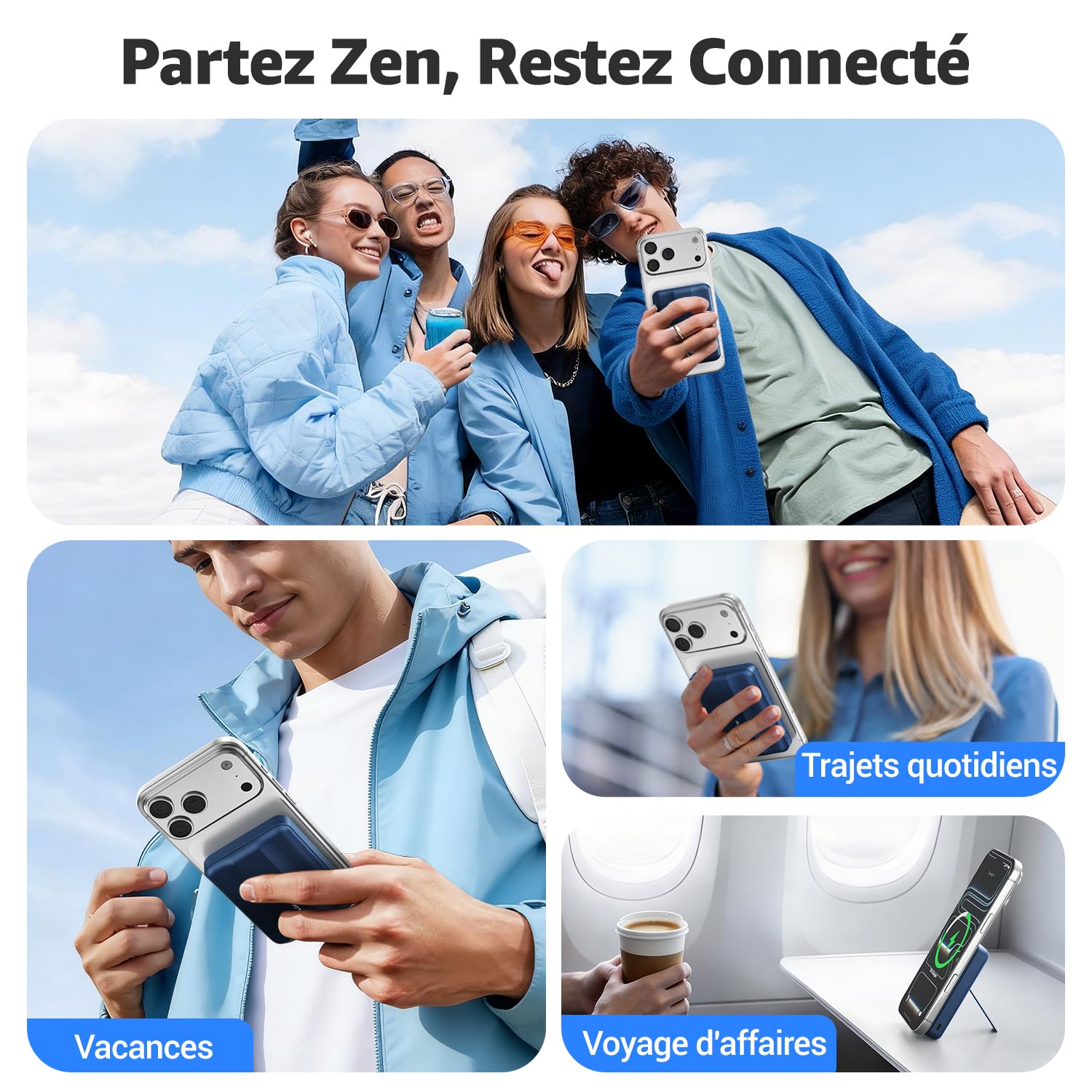 Azmuth Batterie Externe Magnétique Compatible avec MagSafe, 10000mAh Chargeur Portable sans Fil Power Bank Rapide 20W PD USB-C, avec Support & Affichage LED, pour iPhone 17/16/15/14/13/12 Série, Bleu