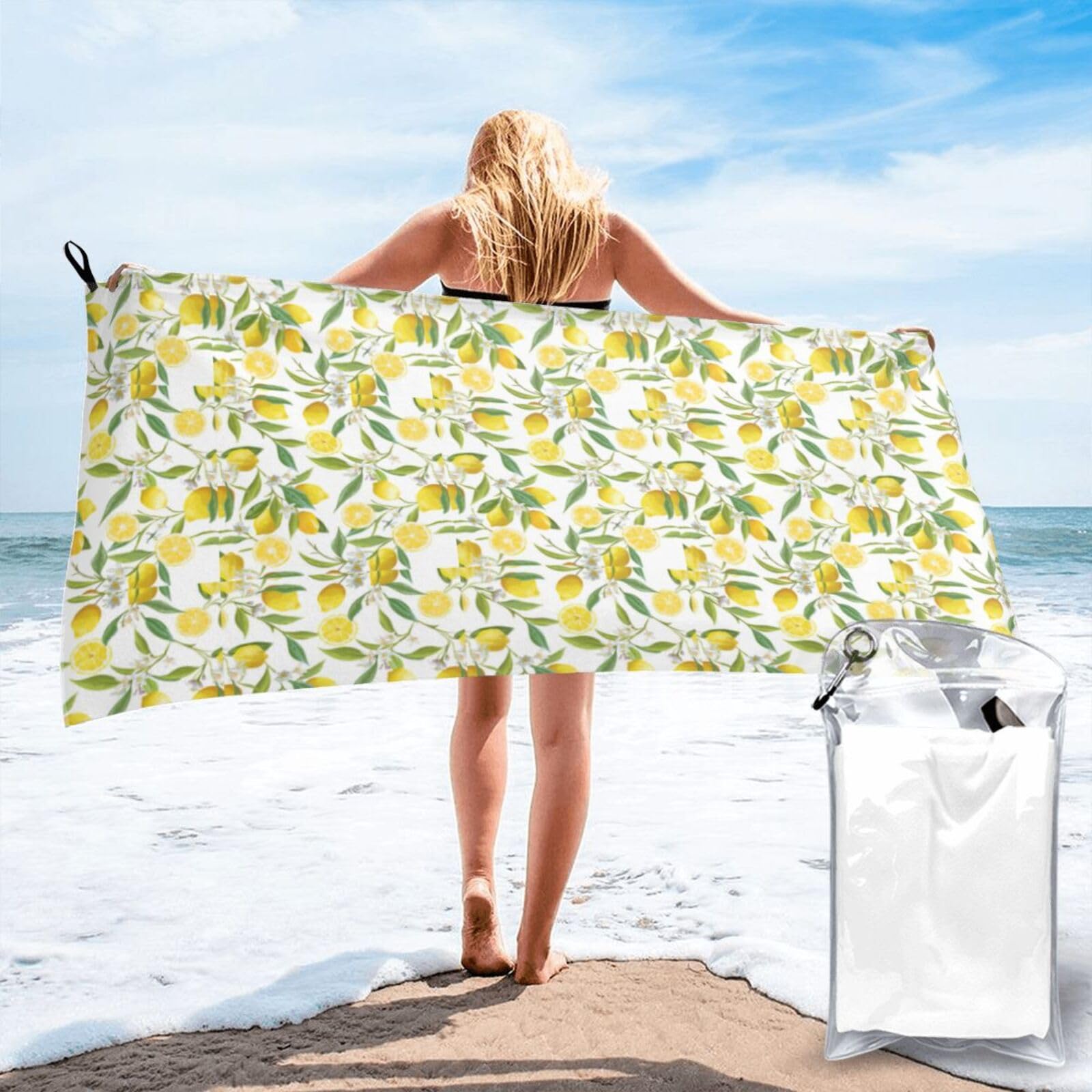 NImongt Fresh Tropical Lemons Print Adult Towel Travel Gym Beach Hiking Yoga Camping Lightweight Quick Dry Versatile