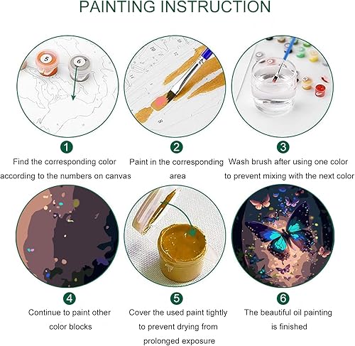 Miniatura 4 de FILASLFT Pintura de mariposas por números para adultos, lienzo, kits de pintura por números para niños principiantes, pintura de dibujo con