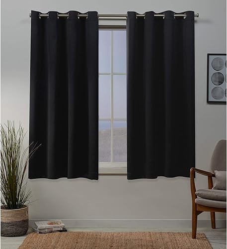 Exclusive Home - Par de paneles de cortinas opacas para oscurecer con parte superior con ojales tejidas de satén y sarga, 52 x 63 pulgadas, color