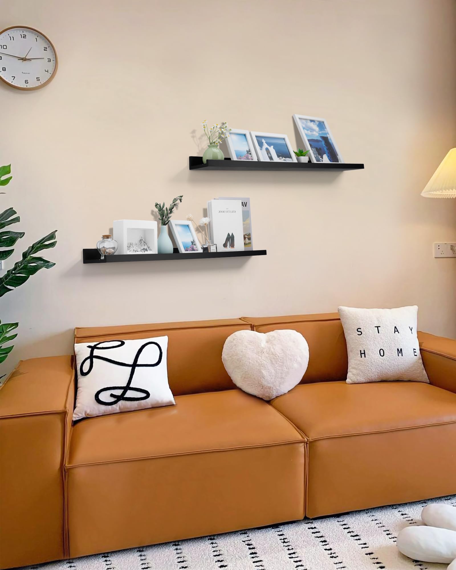 ComfortCove Mensola da Muro 39cm, Mensola da Parete, Set di 3 Mensole Nero Montate a Parete