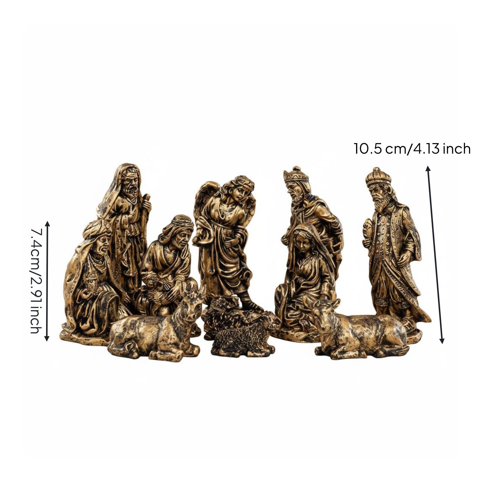 1 Krippenfiguren Set Miniatur Krippenszene Krippenstall Figuren Tiere Krippenensemble aus Kunstharz mit Harmonischer Komposition für Kleine Flächen, Bunt
