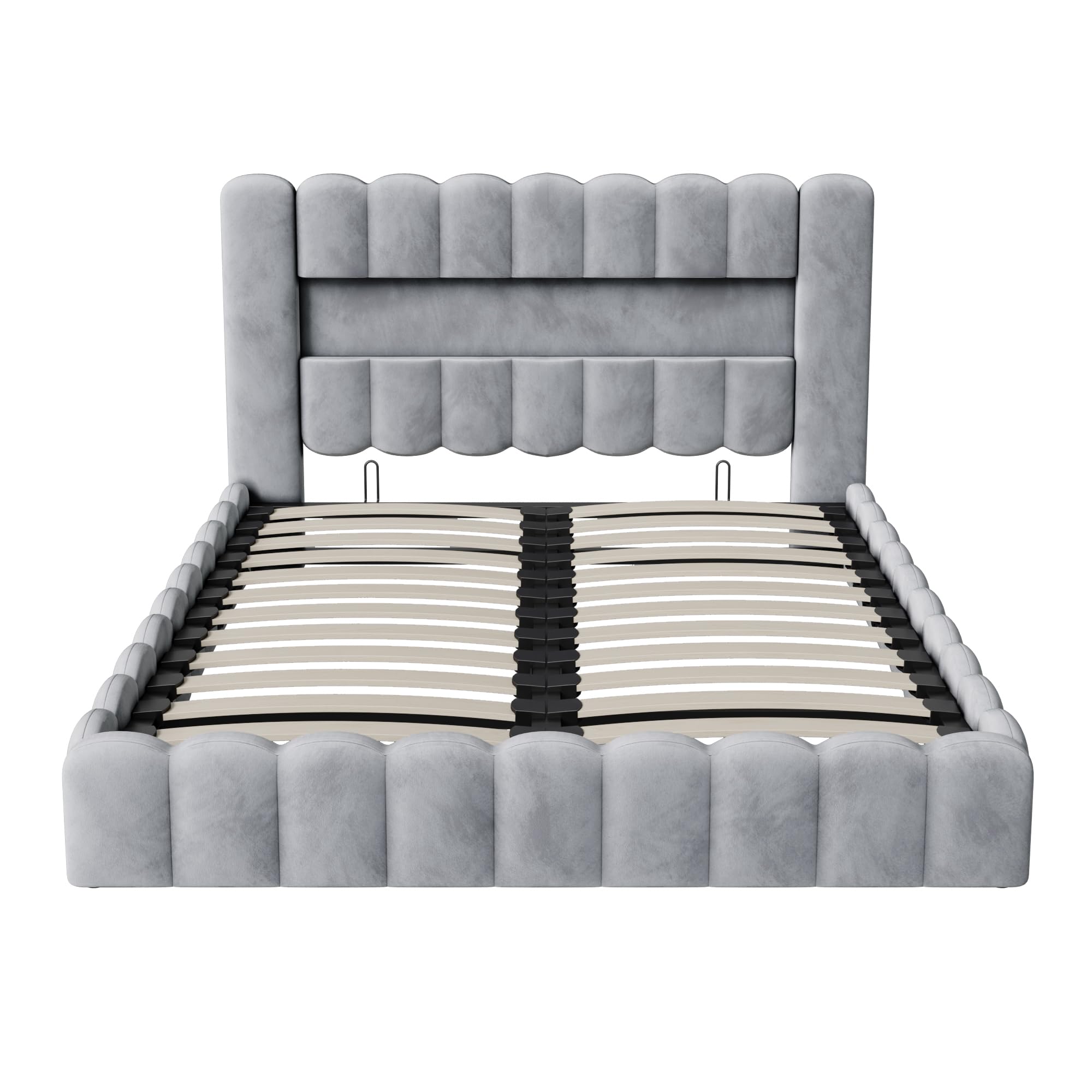 Lit coffre 160x200 cm - Lit LED rembourré de rangement avec sommier à