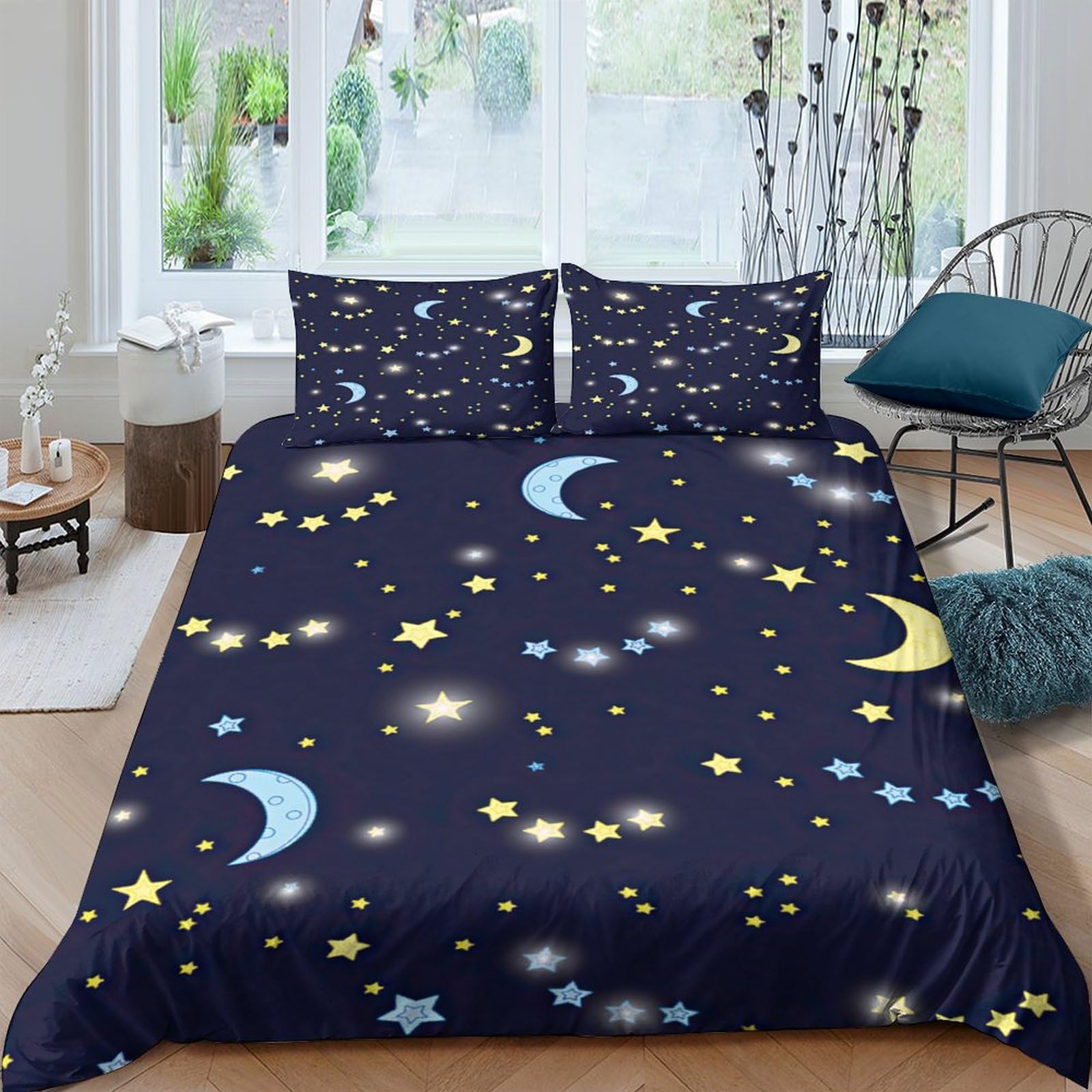Ctjqhvkz Style-2 3D Printed Starry Night Fitted Sheet Microfiber Soft Breathable Moon Sky Mattress Cover For Bedroom Guest Room Decor Single（135X200cm）