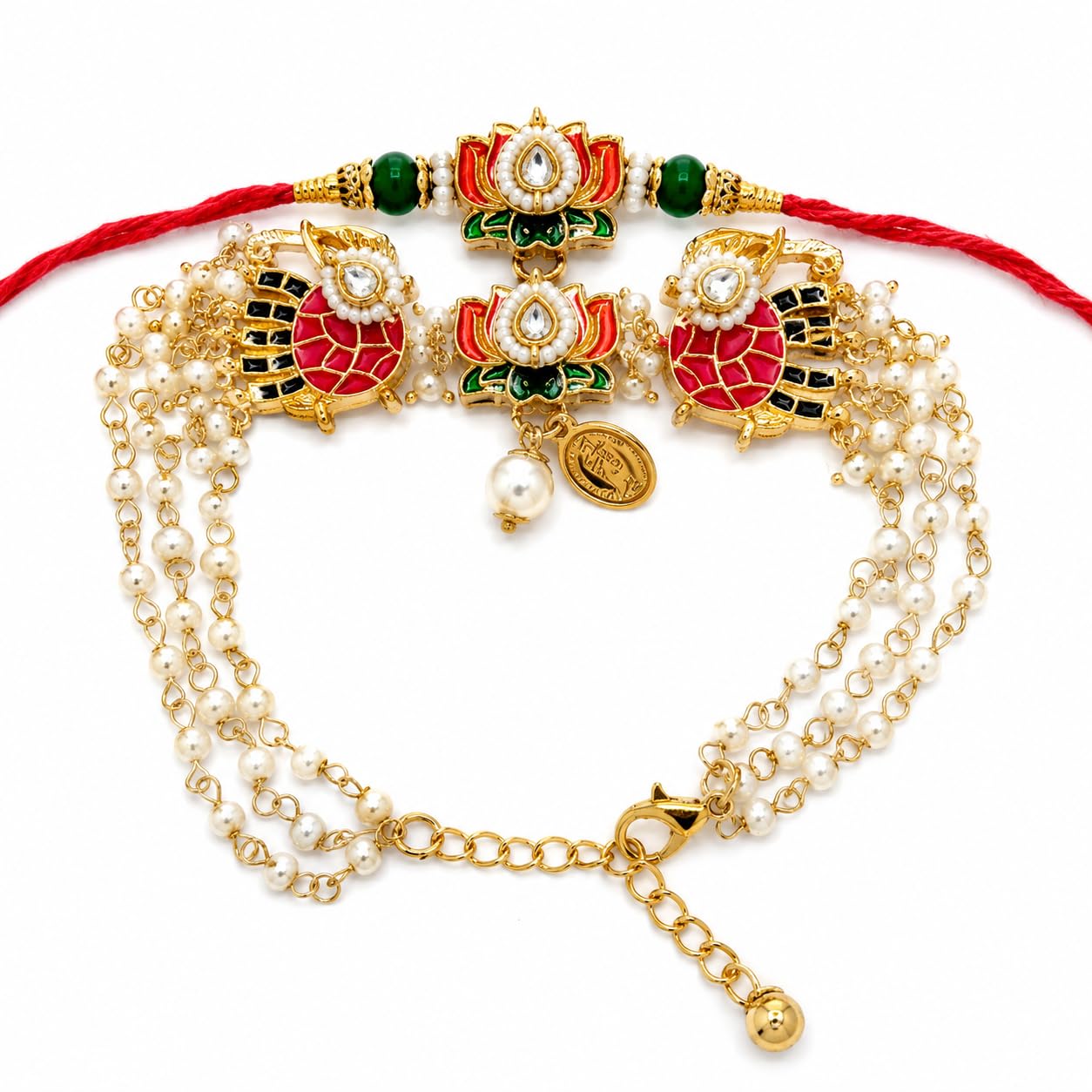 Premium Bhaiya Bhabhi Rakhi Set | Handmade Kundan Pearl Lumba Rakhi | Traditional Meenakari Lotus Design | Raksha Bandhan Festival Gift-picture-31