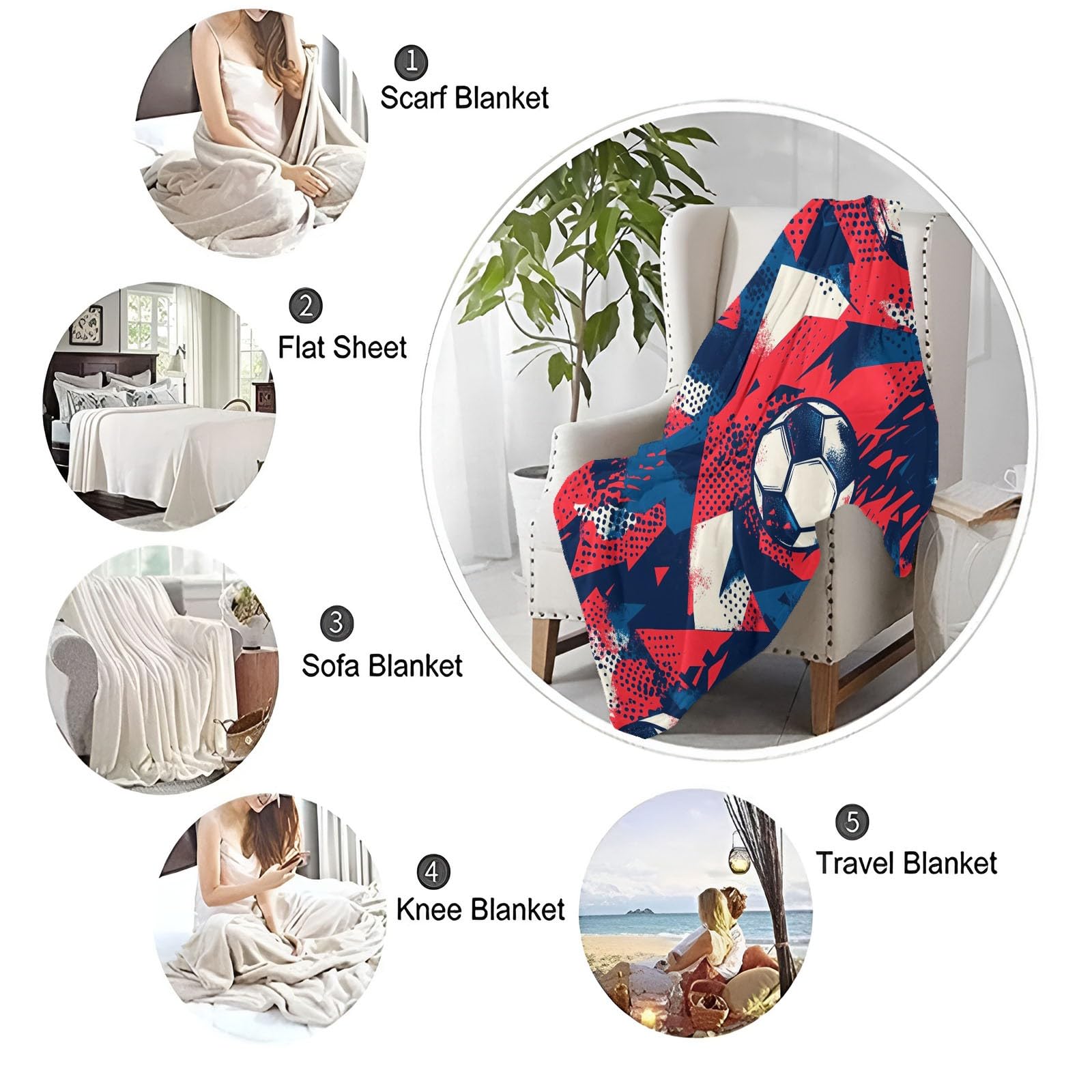 Coperta Sherpa Rosso per adolescenti Bambini Adulti Sport Astratto Calcio tema Coperta in flanella per sedia ufficio camera letto 220 x 238 cm morbida e accogliente Coperta