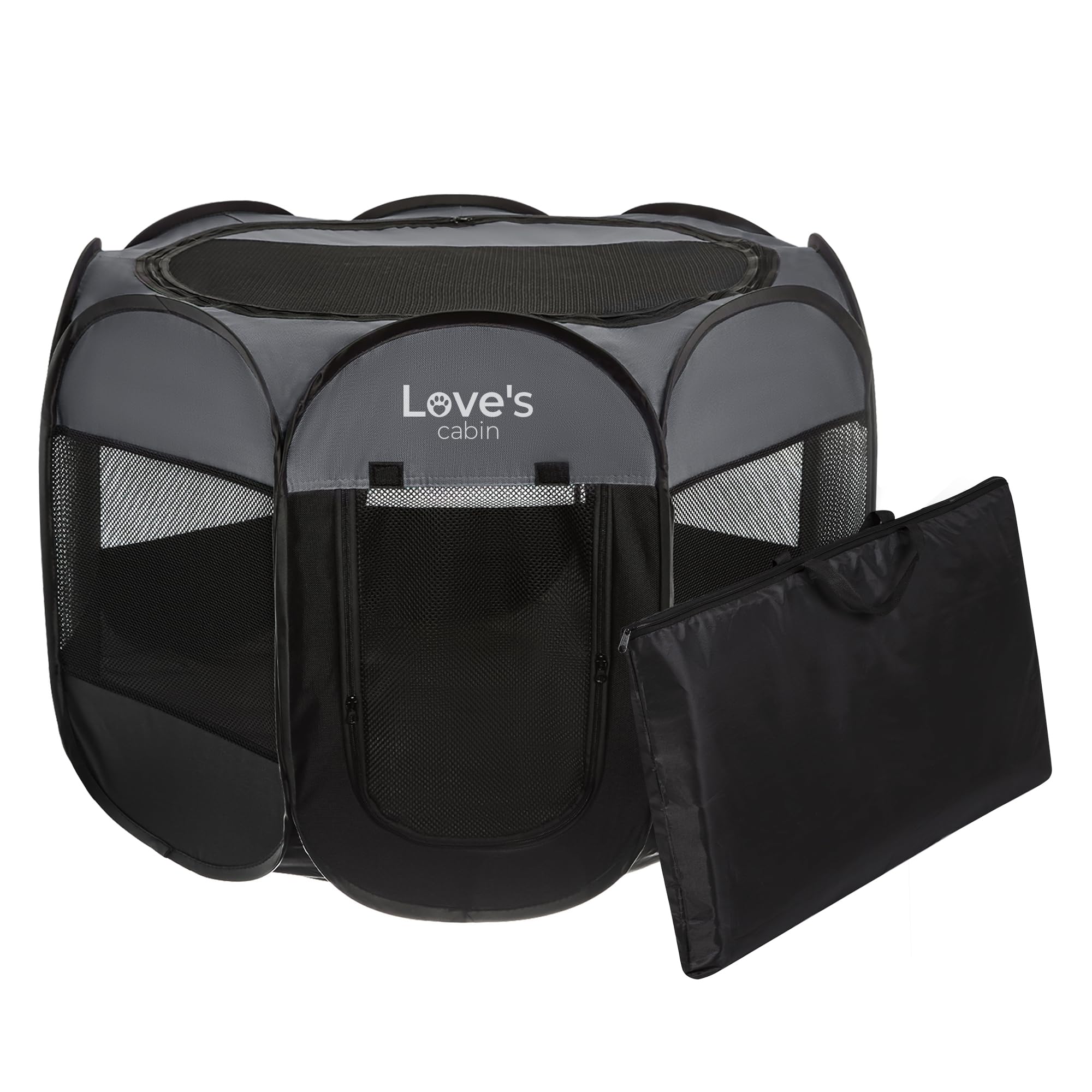 Love's cabin Pet Puppy Dog Playpen, Large Dog Tent Crates Cage Indoor/Outdoor, Portable Playpen for Dog and Cat, Foldable Pop Up Dog Kennel Playpen with Carring Case, Removable Zipper Top, Dark Grey