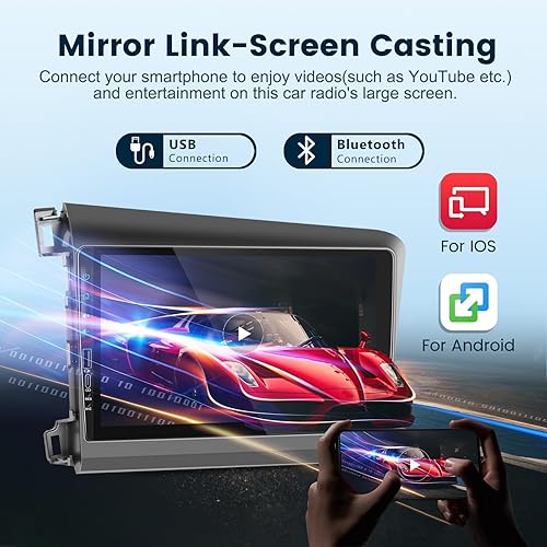 Miniatura 6 de 2G+64G Radio de coche estéreo para Honda Civic 2012-2015 con CarPlayAndroid Auto, 9 pulgadas HD pantalla táctil Android 13 unidad principal GPS WiFi