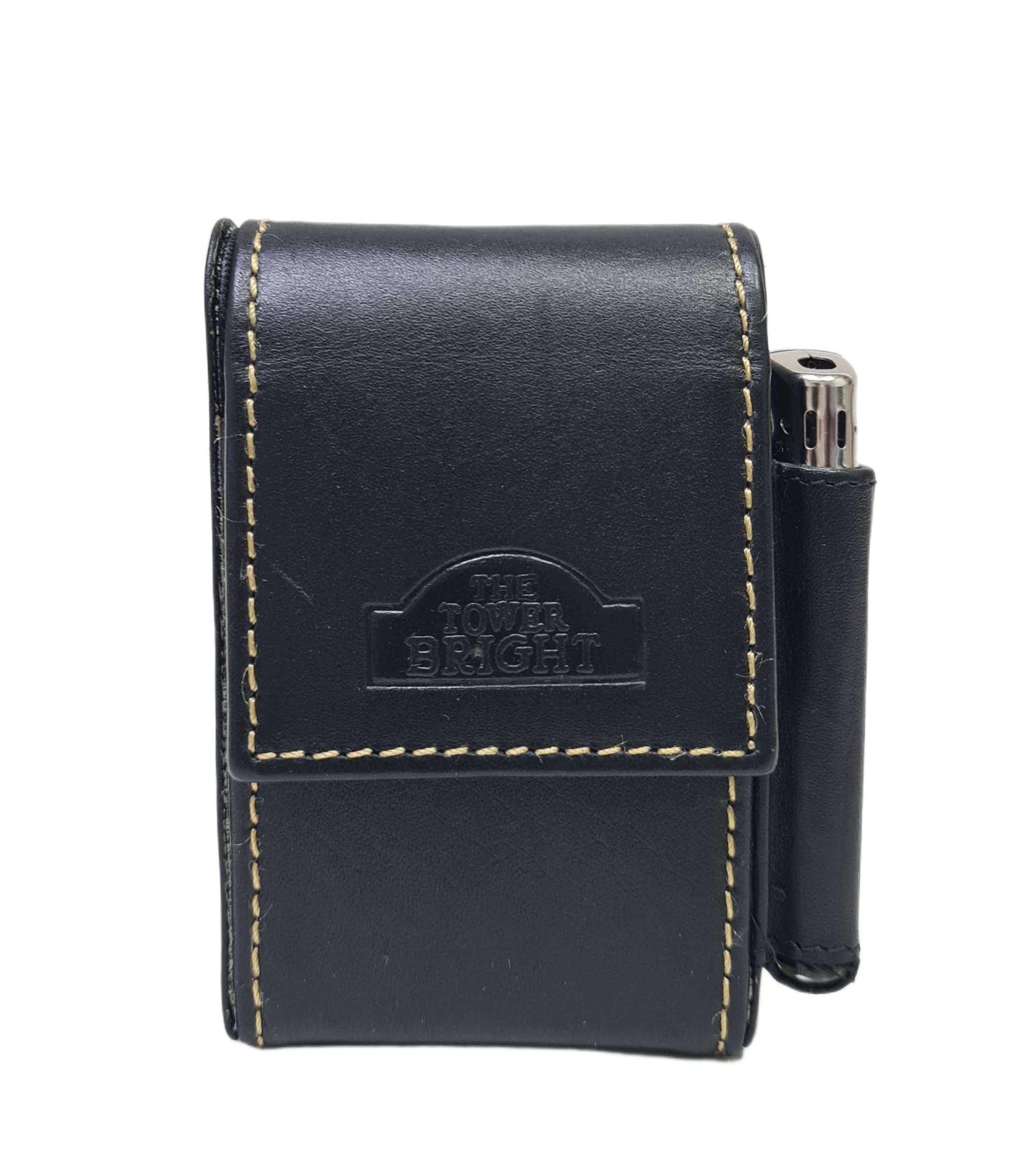 Portasigarette in Vera Pelle con Porta Accendino, Dimensioni 10,5x7x3 cm, con Scatola Regalo Sigarette Normali e Lunghe Art. 2318 (NERO)