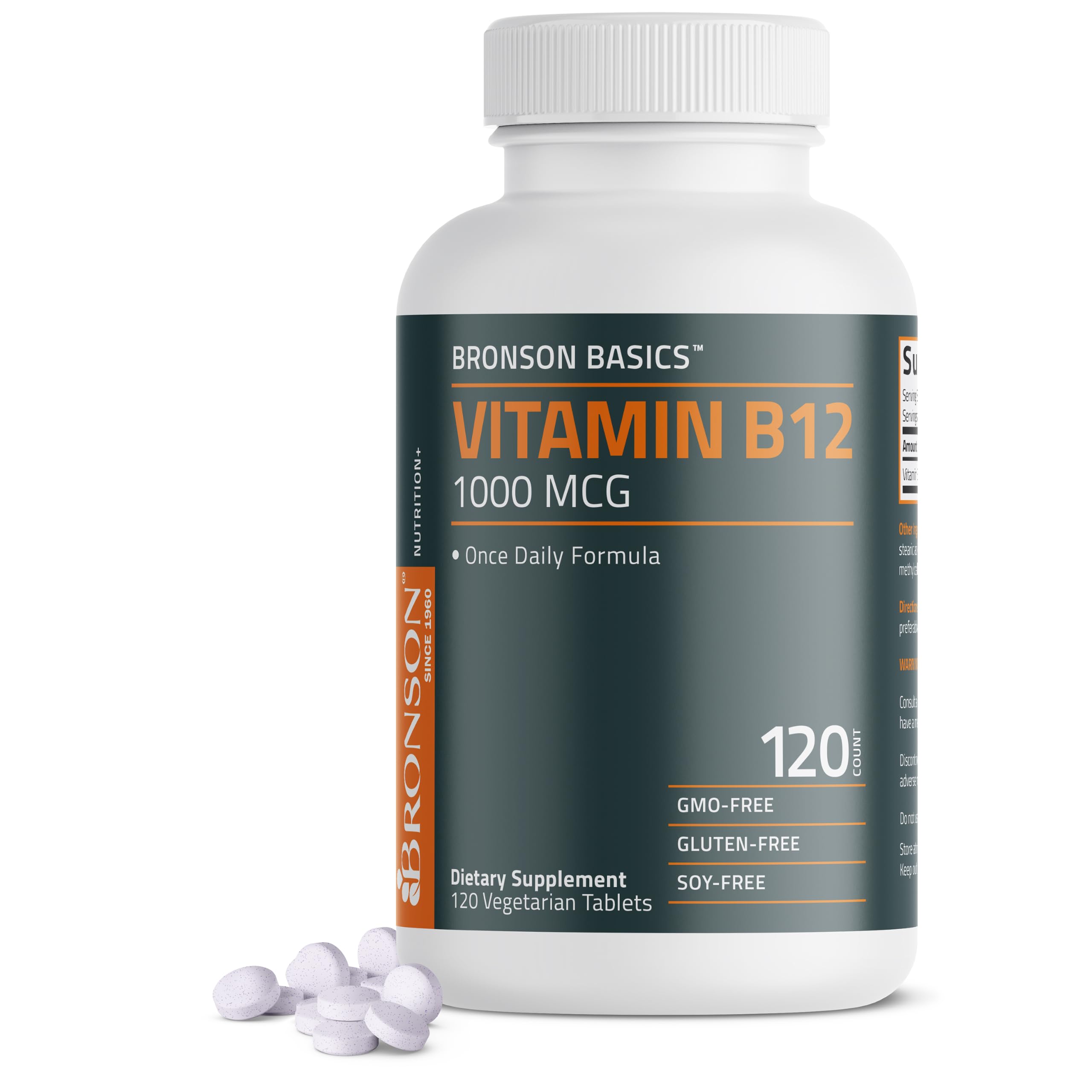 Bronson Vitamin B12 1000 mcg, Once Daily Formula, 120 Vegetarian Tablets 120 Count (Pack of 1)
