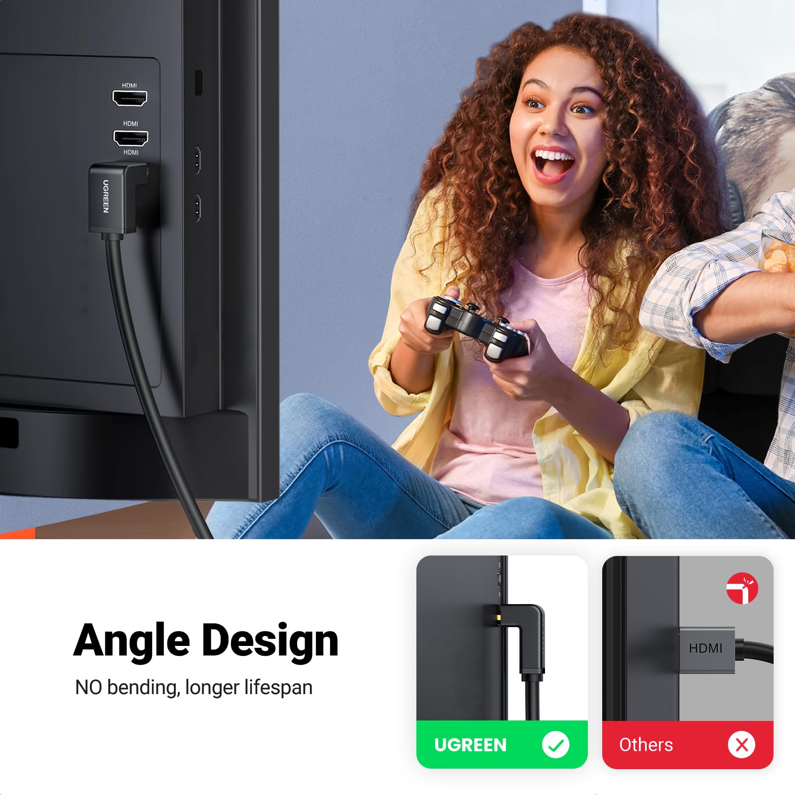 Ugreen HDMI 90 derece kablo, 2 Metre, Siyah