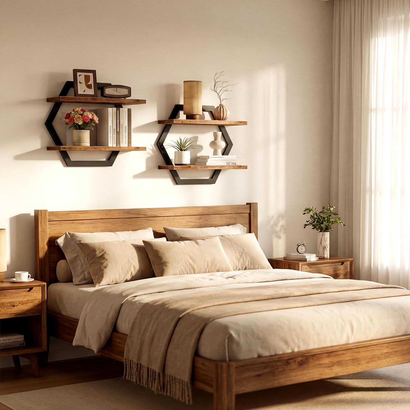 2 sztuki Półka ścienna, drewniane półki ścienne, DIY Deco pływający półka, pływająca półka do przechowywania do domu, salonu, sypialni, biura, łazienki, kuchni