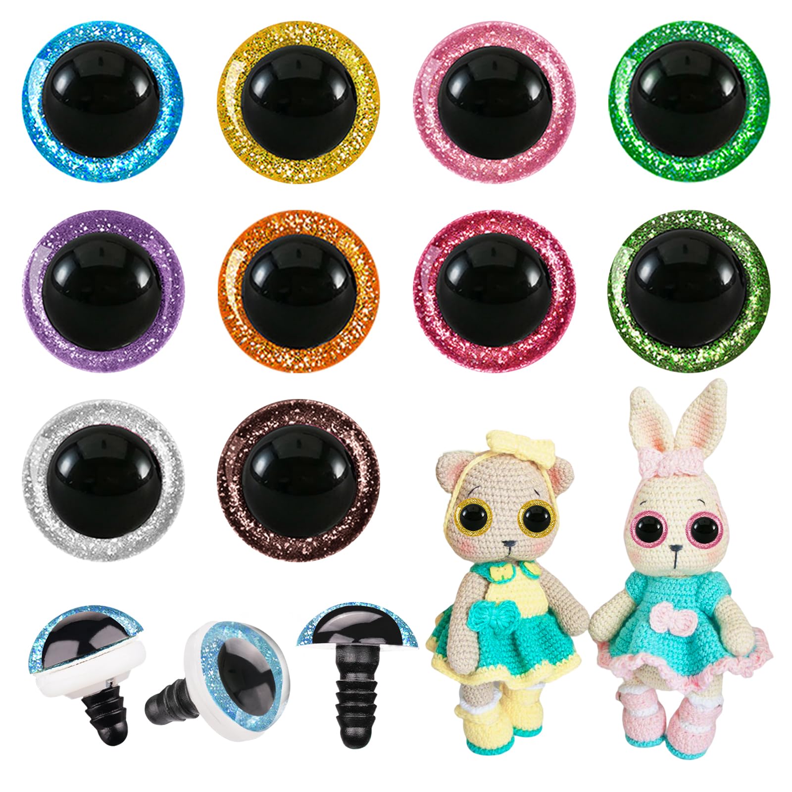 200pcs 25mm Glitter Safety Eyes for Amigurumi with Washers