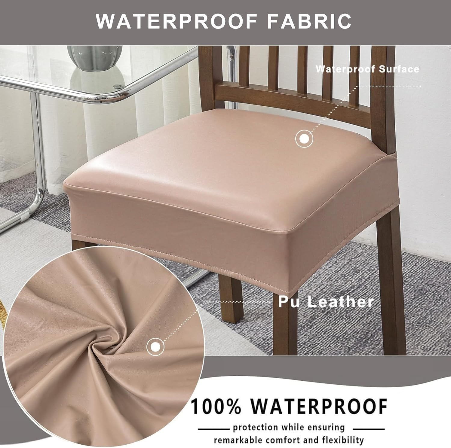 Water-Resistant Chair Protector 2/4/6 Pcs Stretch Dining Seat Covers PU Leather Backrestchair Slipcovers for Family Dining Room, Restaurant, Kitchen, Hotel, Banquet(Color 8,4Pcs)