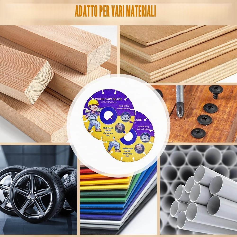 2 dischi da taglio da 125 mm, smerigliatrice angolare professionale in metallo duro, legno, compensato, gomma, plastica, per lavorazione del legno (125 mm, 2)
