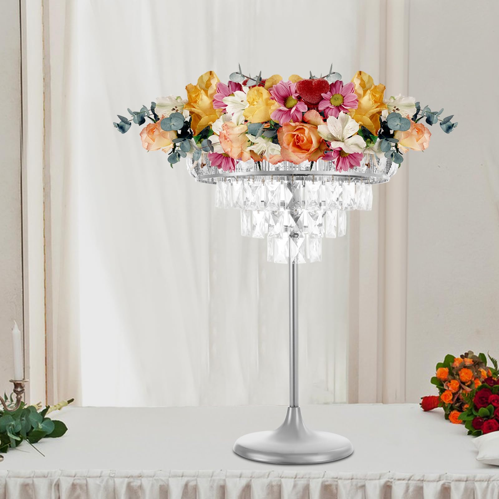 Supporto per fiori in acrilico e metallo, con ciondolo in cristallo, moderno | Decorazione da tavolo per matrimoni, eventi, supporto per fiori, 42 x 60 cm