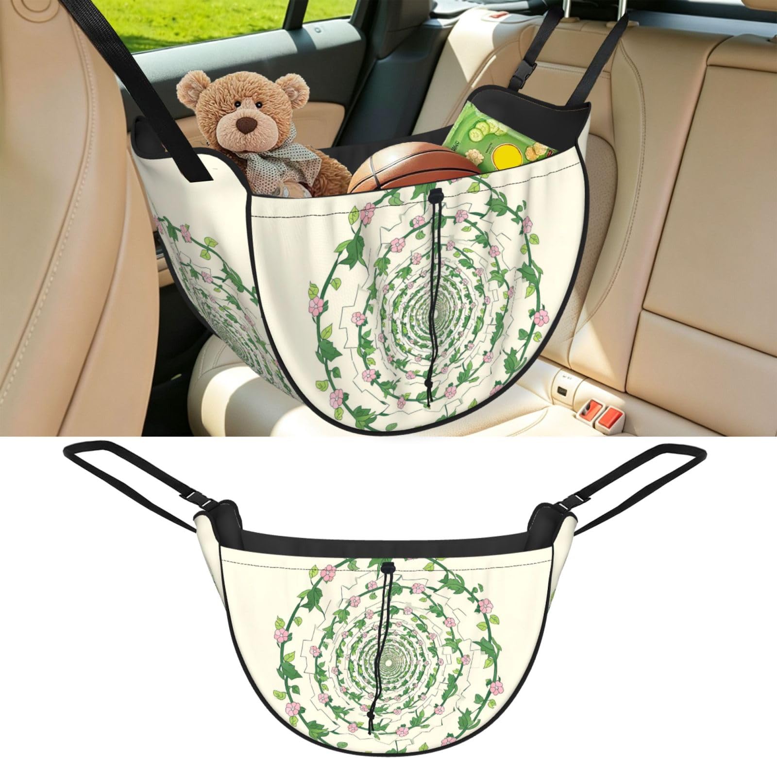 Cntdbu Black Rotating Flower Car Seat Organizer-Backseat Storage Bag For Travel
